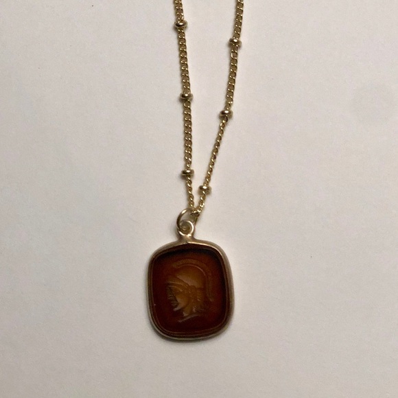 Smoky Quartz Roman Soldier Cameo Gold Necklace - Picture 8 of 9